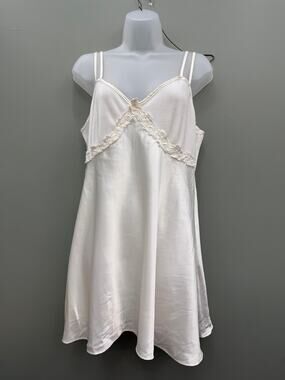 LA Intimates White Satin Slip Dress Lace Double Strap Babydoll Lingerie